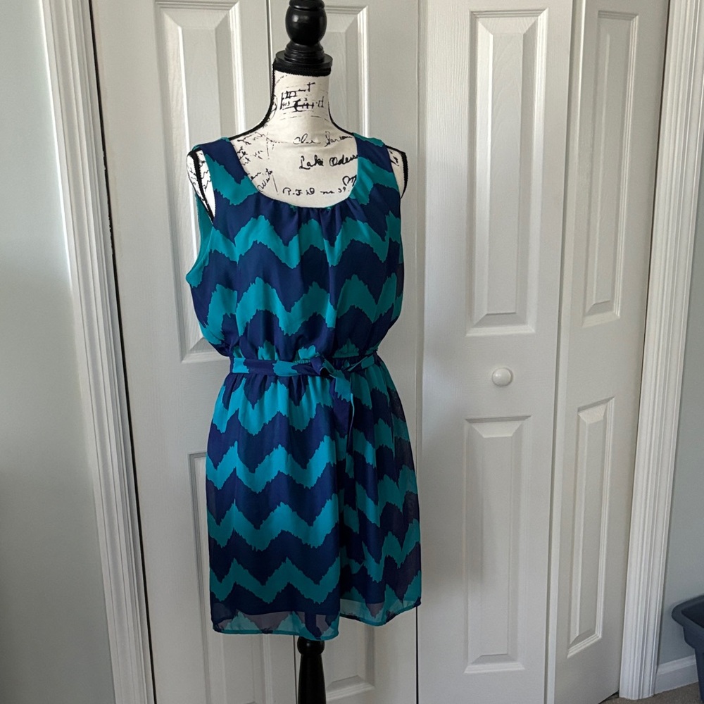 Chevron Patterned Blue and Green Lily Rose Dress